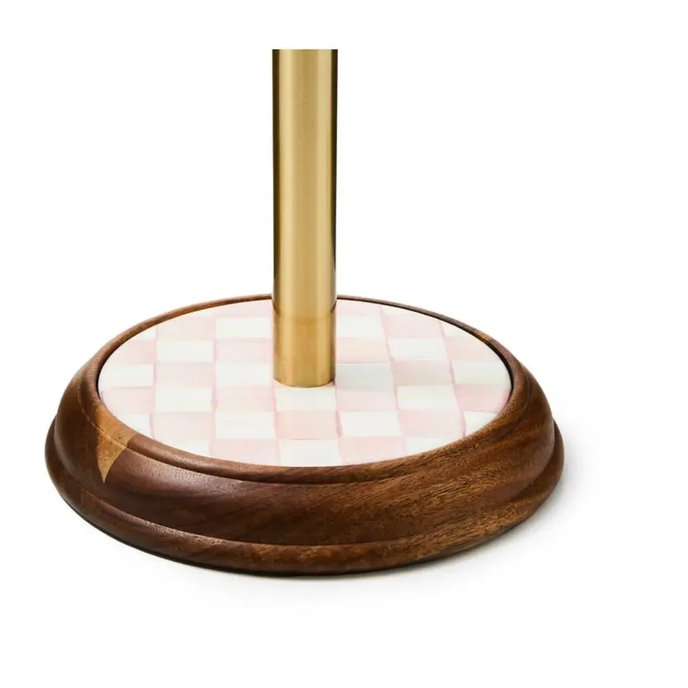 MacKenzie-Childs Rosy Check Wood Paper Towel Holder Farmhouse Kitchen New